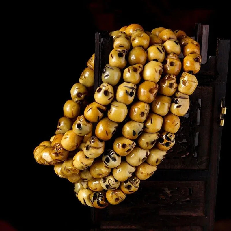 Tibetan Skull Mala Beads 108 Bone Prayer Necklace - Hand Carved Yak Bone | Buddhive