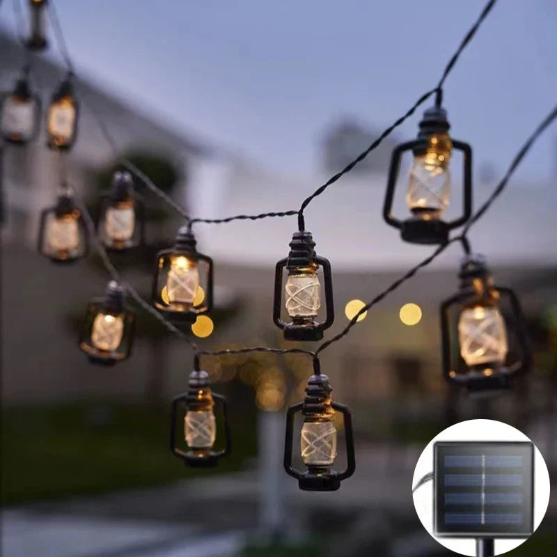Solar LED Lantern String Lights Rustic Outdoor Garden Decor - 8 Lighting Modes | Buddhive