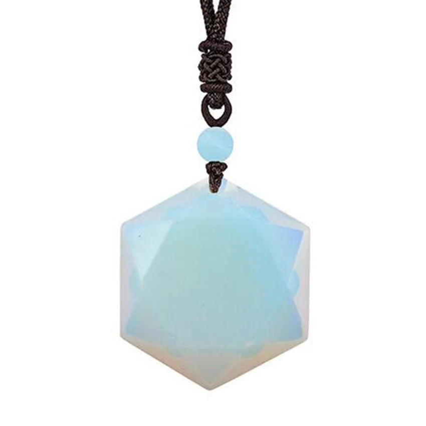 Black Agate Necklace Hexagonal Natural Stone Buddhist Pendant | Buddhive