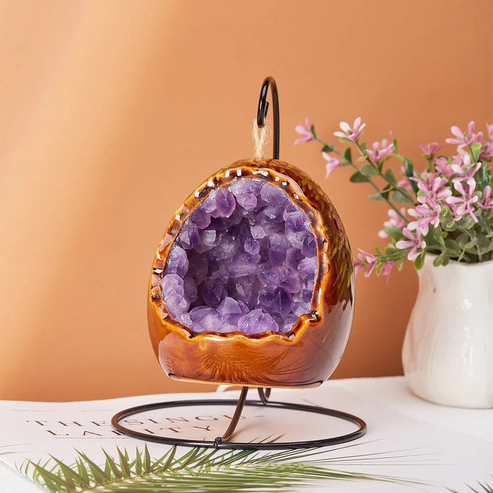 Amethyst Egg Lamp Crystal Nightlight - Purple Geode Healing Stone Zen Decor | Buddhive