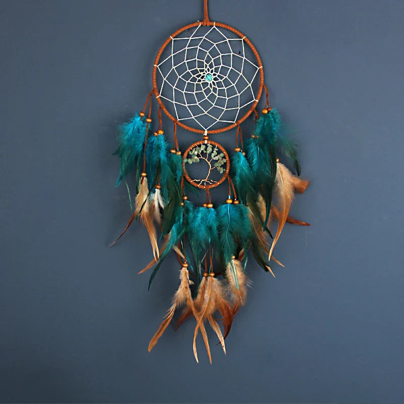Turquoise Dreamcatcher with Feathers - Boho Spiritual Decor - Handcrafted Wall Hanging | Buddhive