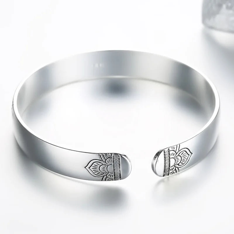 Lotus Flower Bracelet Sterling Silver 925 - Adjustable Buddhist Cuff | Buddhive
