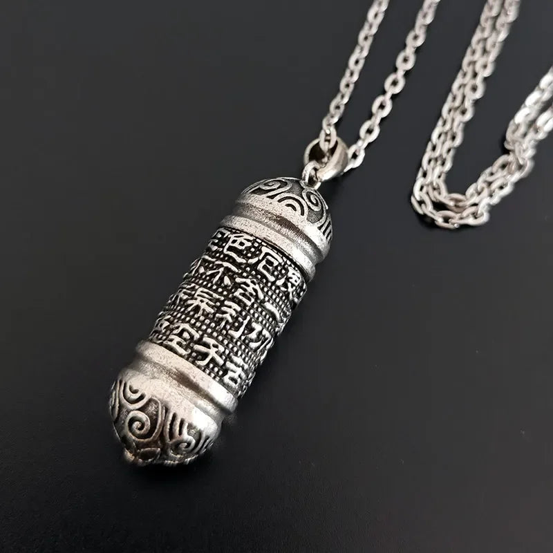 Om Pendant Cylindrical Tibetan Silver Buddhist Necklace - Sacred Mantra Jewelry | Buddhive