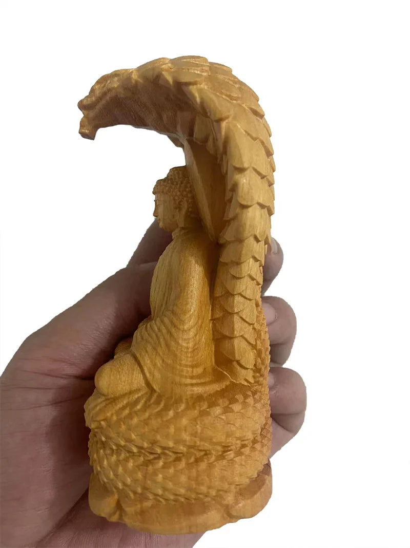 Buddha and Naga Wood Statue - Hand Carved Solid Wood 4.7" - Buddhist Decor | Buddhive
