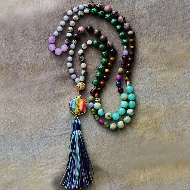 Mala Beads 108 Tibetan Multi-Stone Natural Gemstone Prayer Necklace for Meditation | Buddhive