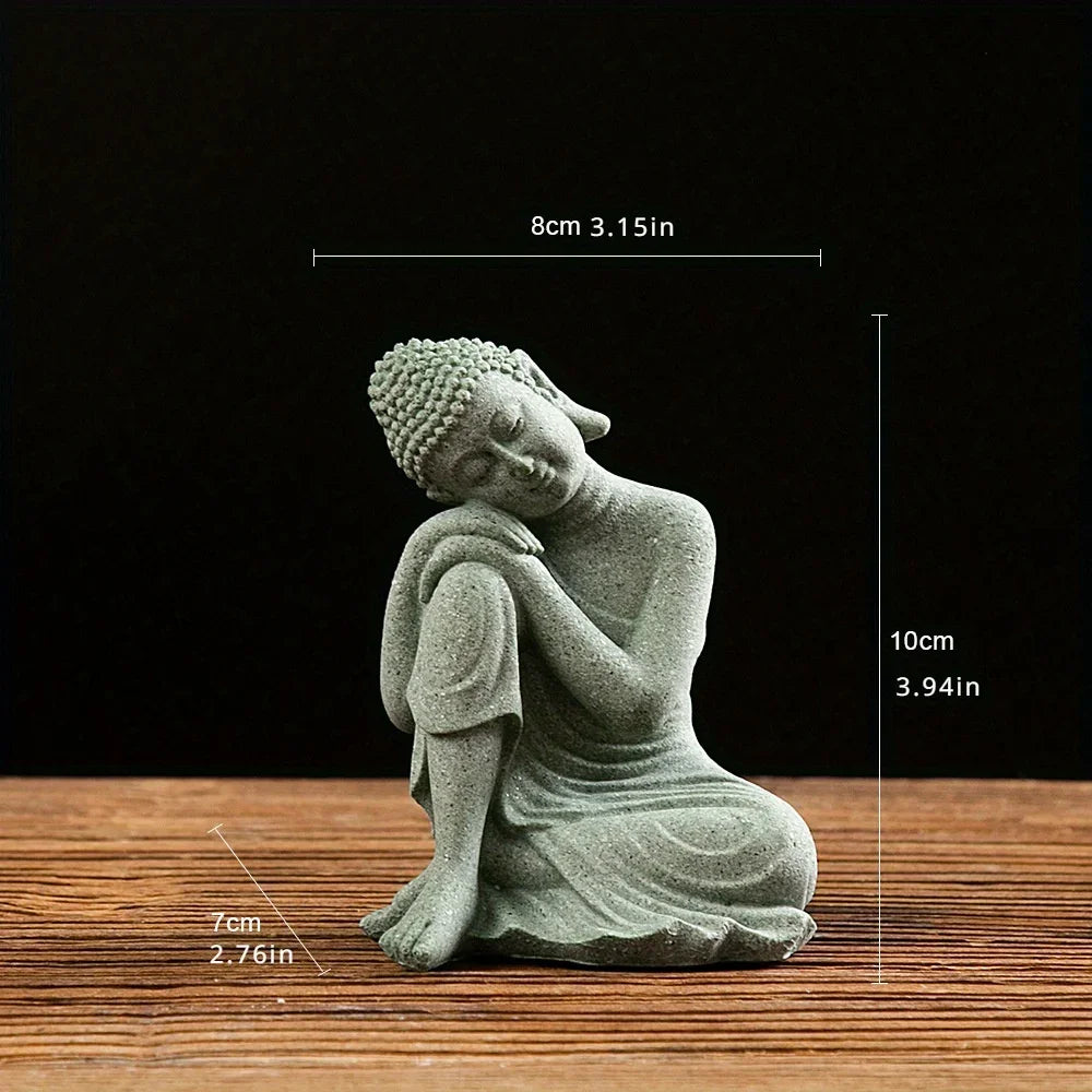 Green Sandstone Buddha Statue - Hand-Carved Meditation Figurine for Home & Altar | Buddhive