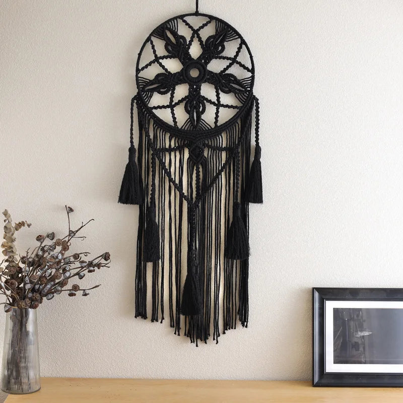 Macrame Dream Catcher Boho Wall Hanging - Handwoven Cotton & Wood - Zen Bedroom Decor | Buddhive