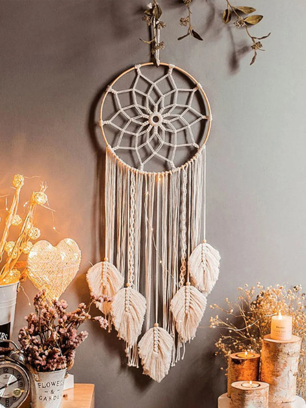 Macrame Dreamcatcher Lotus Wall Hanging - Handwoven Bohemian Buddhist Decor | Buddhive