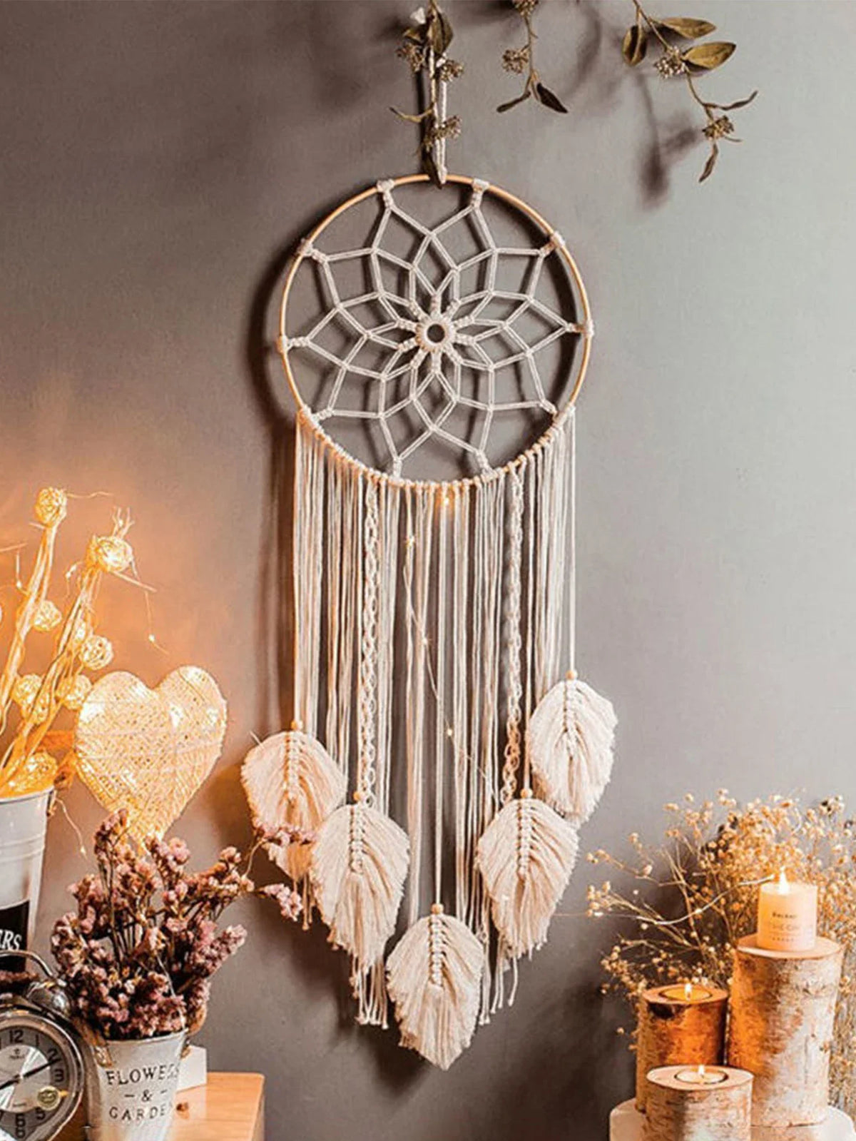 Macrame Dreamcatcher Lotus Wall Hanging - Handwoven Bohemian Buddhist Decor | Buddhive