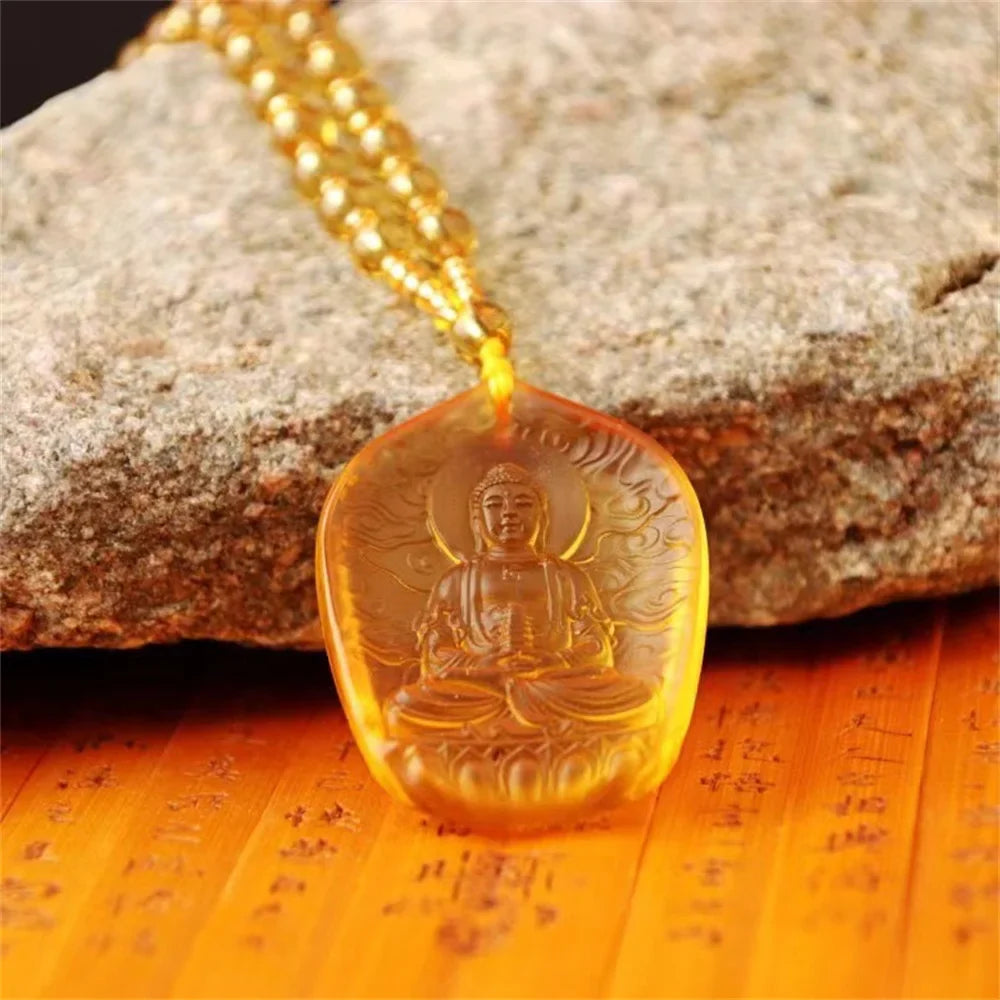 Yellow Buddha Pendant Copper Necklace - Buddhist Spiritual Jewelry for Peace & Serenity | Buddhive