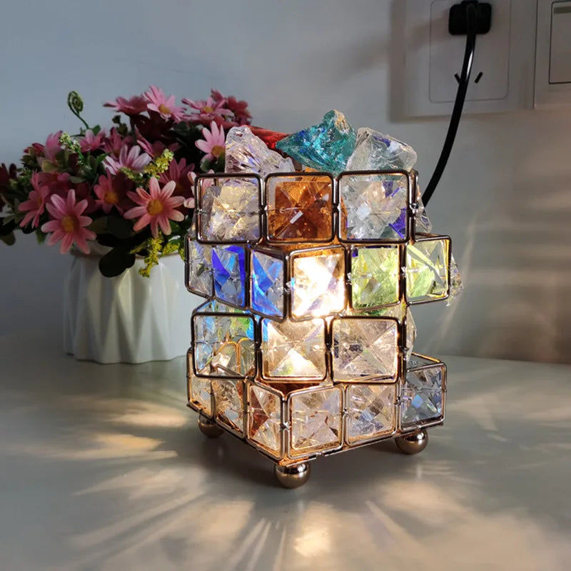 Himalayan Salt Lamp Cube - Hand-Carved Natural Pink Crystal - Air Purifying & Zen Decor | Buddhive