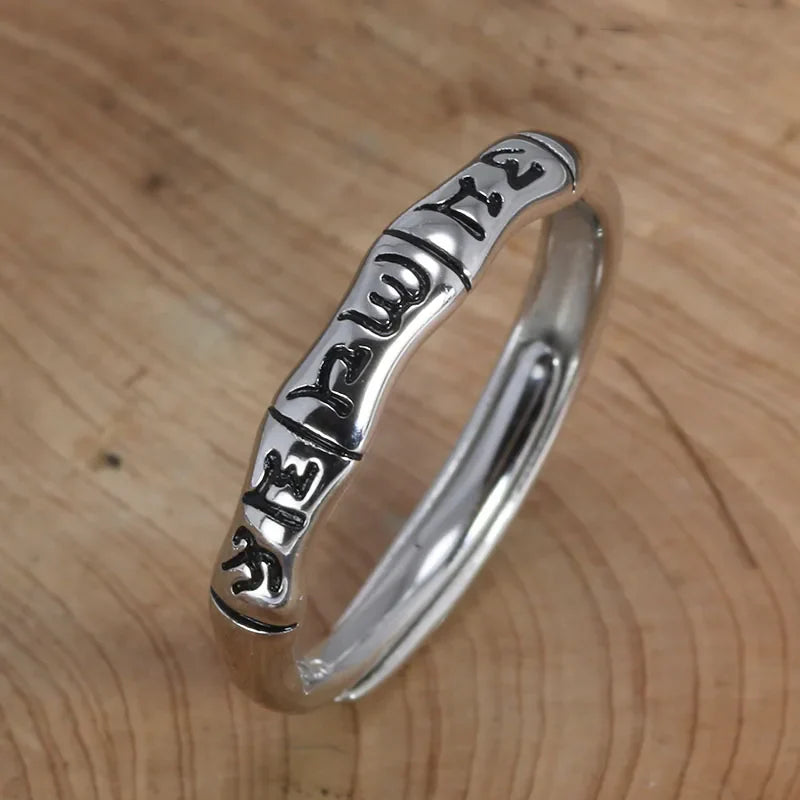 Silver Mantra Ring 925 Sterling - Om Buddhist Ring Tibetan Style | Buddhive