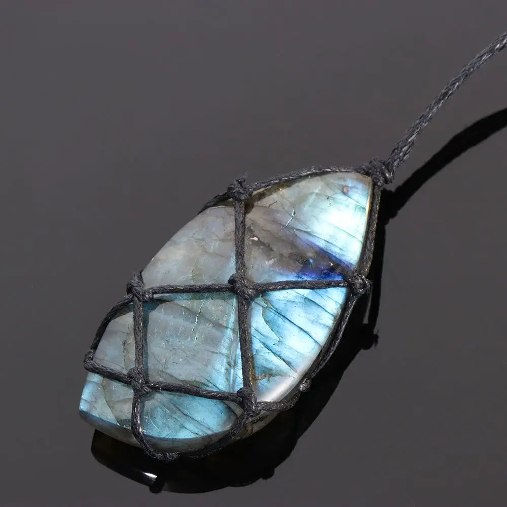 Labradorite Necklace Round Stone Pendant - Natural Gemstone Buddhist Jewelry | Buddhive