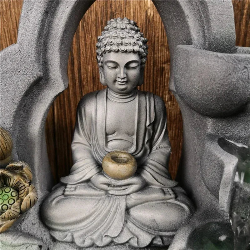 Buddha Fountain Indoor Zen Temple Design - Resin Tabletop Water Fountain with LED | Buddhive
