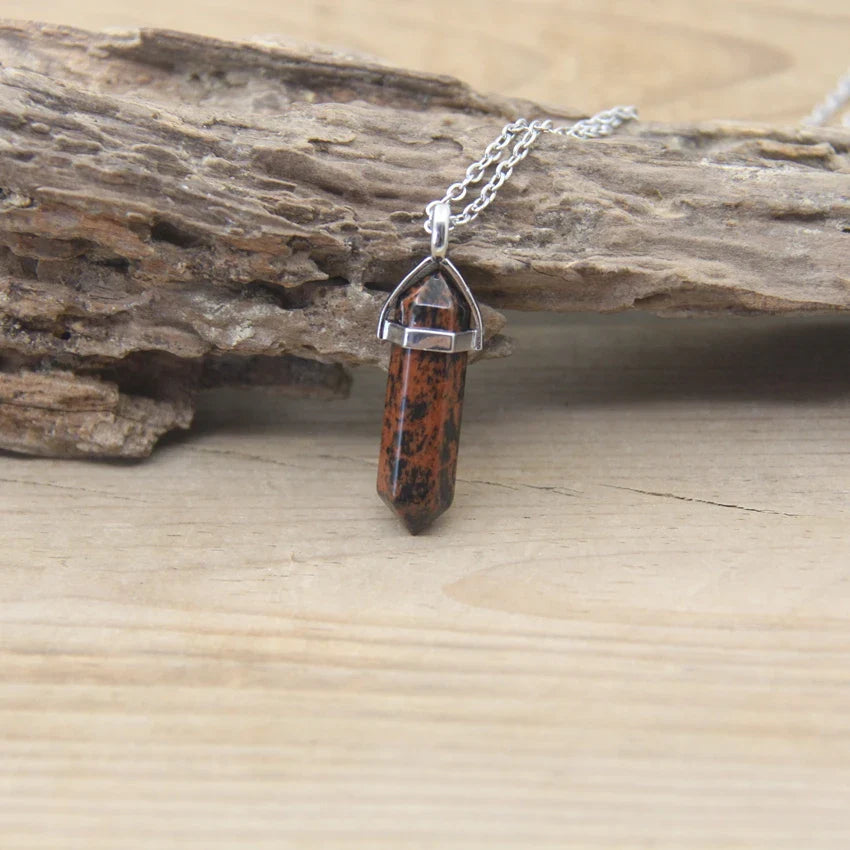 Hexagonal Stone Necklace - Natural Gemstone Pendant - Tiger's Eye & Obsidian | Buddhive