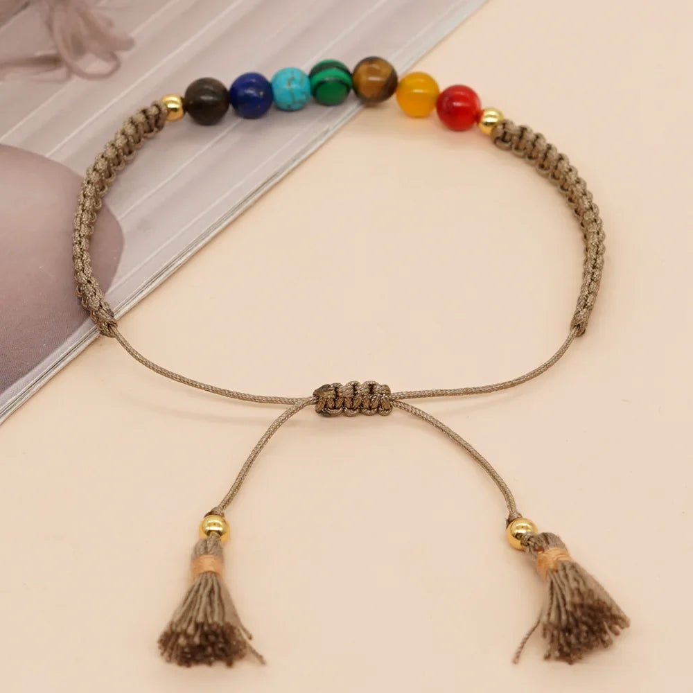 7 Chakra Bracelet Braided Rope - Buddhist Energy Balance Jewelry - Unisex | Buddhive