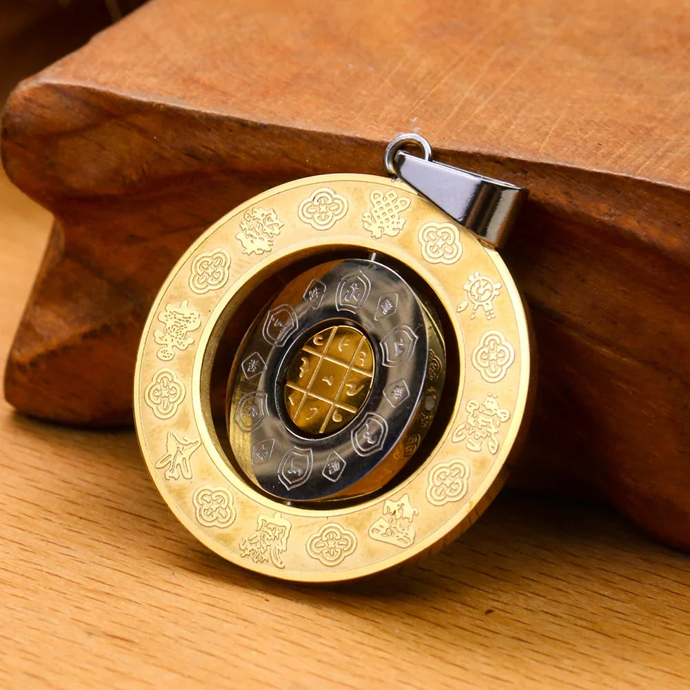 Buddhist Om Amulet Pendant - Round Gold Metal Tibetan Symbol Necklace | Buddhive