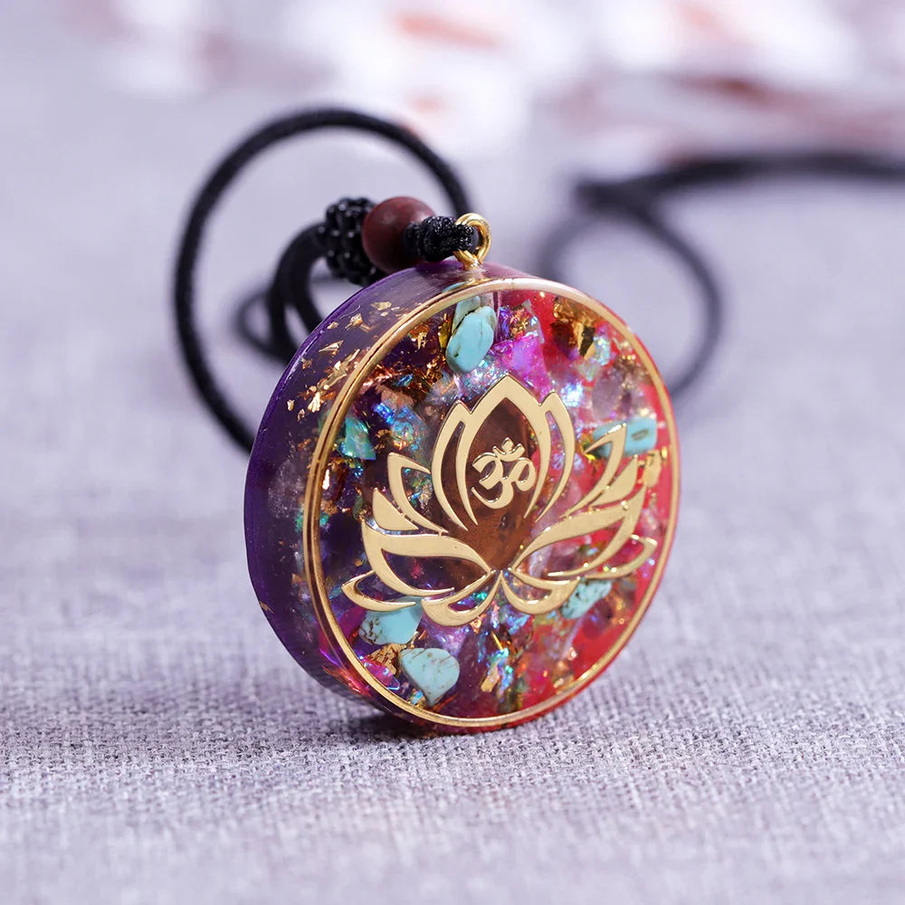 Orgonite Lotus Necklace Pendant - Energy Balancing Crystal Jewelry | Buddhive