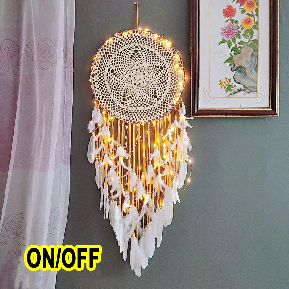 LED Dream Catcher with Lights - Handcrafted Boho Wall Decor - Bedroom & Meditation Space | Buddhive