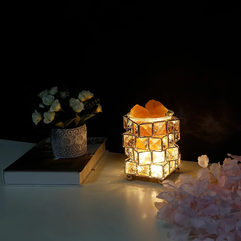 Himalayan Salt Lamp Cube - Hand-Carved Natural Pink Crystal - Air Purifying & Zen Decor | Buddhive