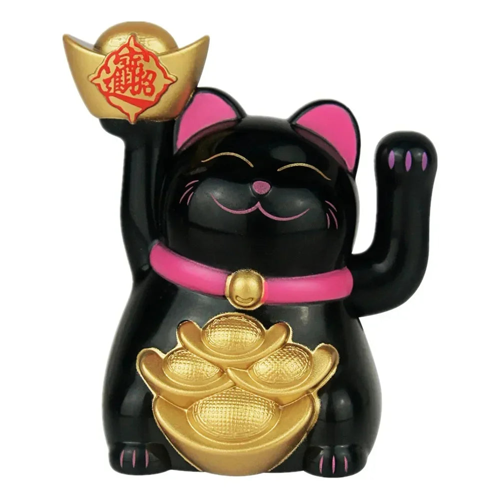 Maneki Neko Golden Lucky Cat Solar Powered Waving Figurine - Feng Shui Fortune & Wealth | Buddhive