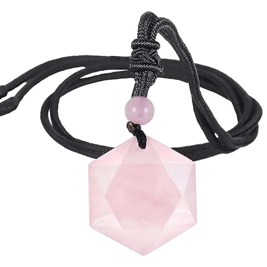 Black Agate Necklace Hexagonal Natural Stone Buddhist Pendant | Buddhive