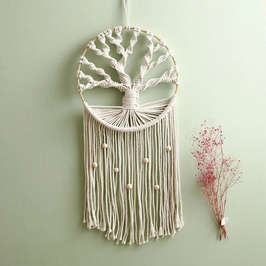 Tree of Life Dreamcatcher Macrame Wall Hanging - Handwoven Cotton Boho Decor 26" | Buddhive