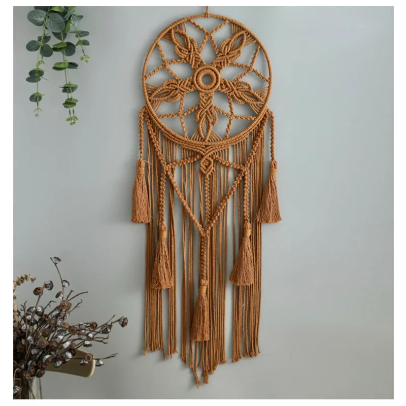 Macrame Dream Catcher Boho Wall Hanging - Handwoven Cotton & Wood - Zen Bedroom Decor | Buddhive