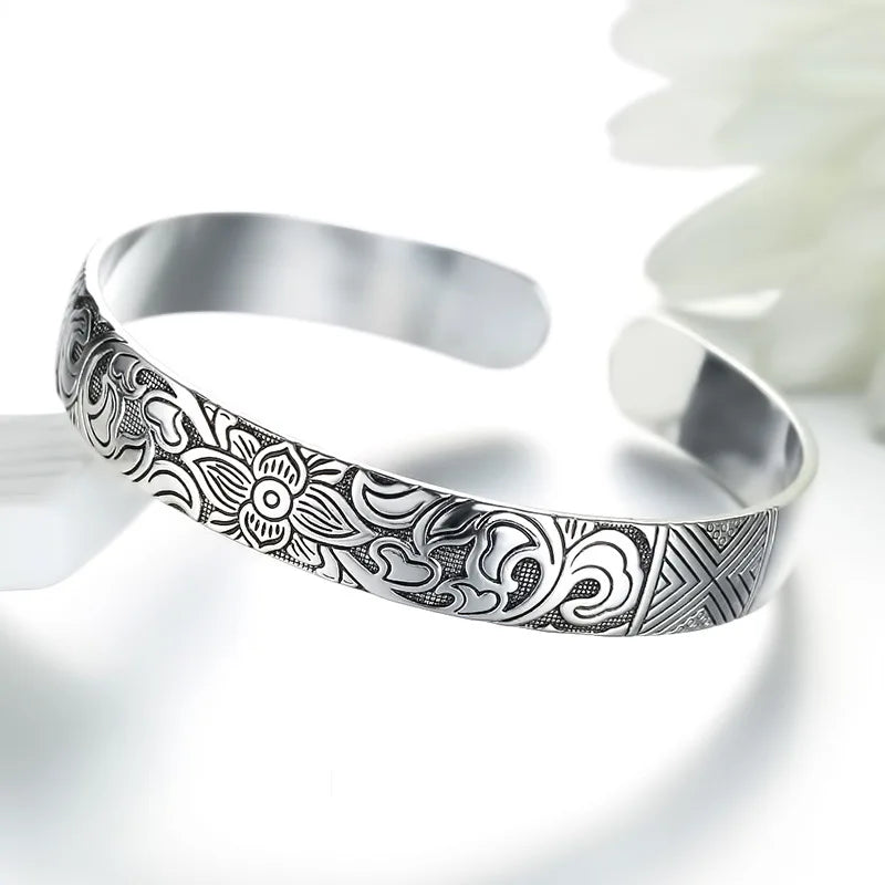 Lotus Flower Bracelet Sterling Silver 925 - Adjustable Buddhist Cuff | Buddhive