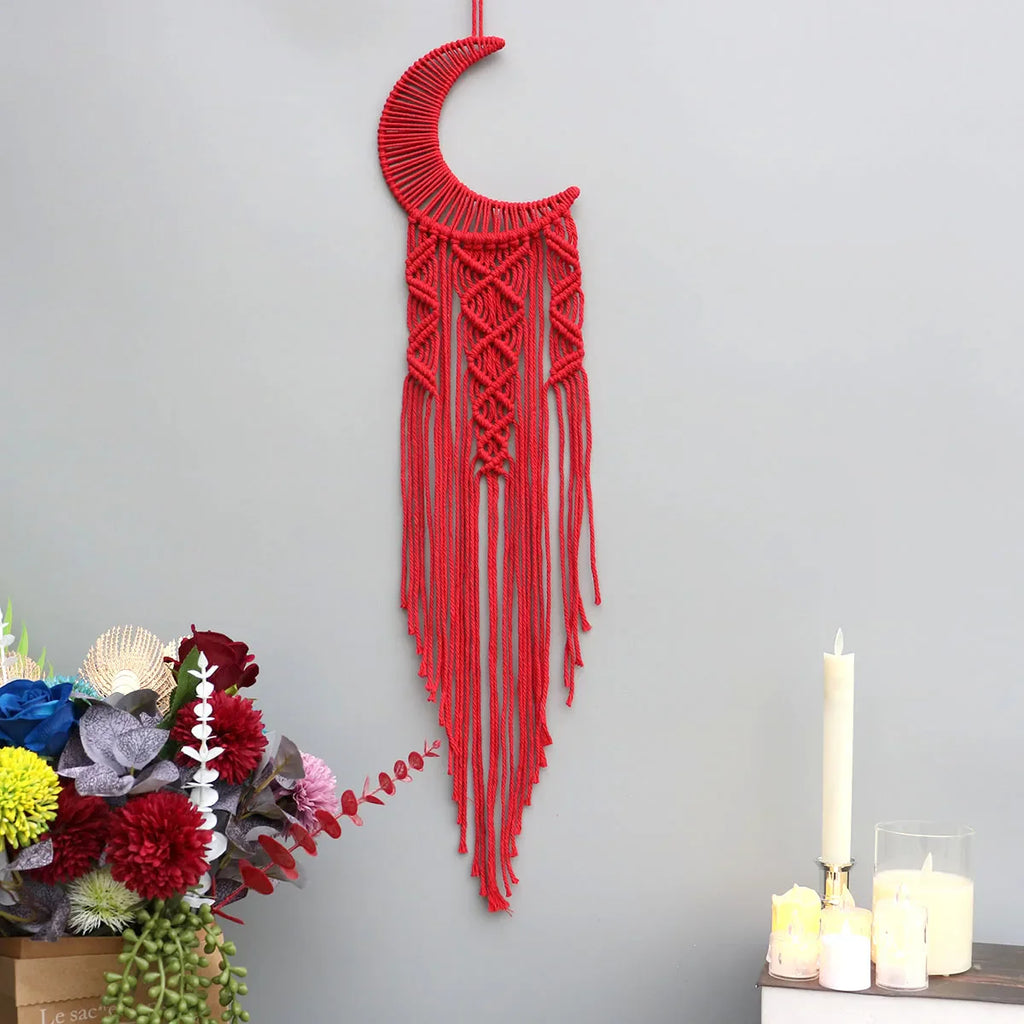 Red Dream Catcher Wall Hanging - Handwoven Textile Boho Decor - Spiritual Protection | Buddhive