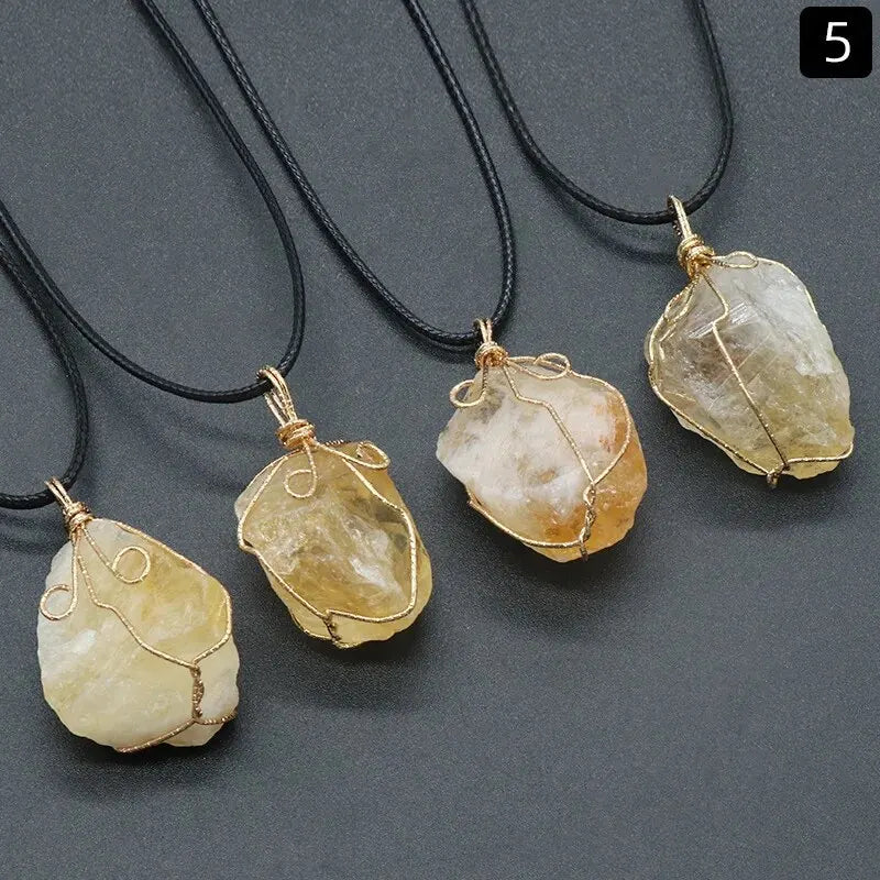 Yellow Crystal Stone Necklace - Natural Gemstone Circle Pendant - Buddhist Jewelry | Buddhive