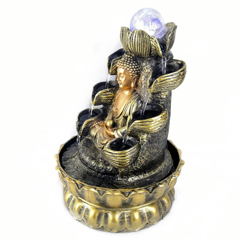 Buddha Fountain Indoor Zen Harmony Resin Tabletop Water Feature with LED | Buddhive