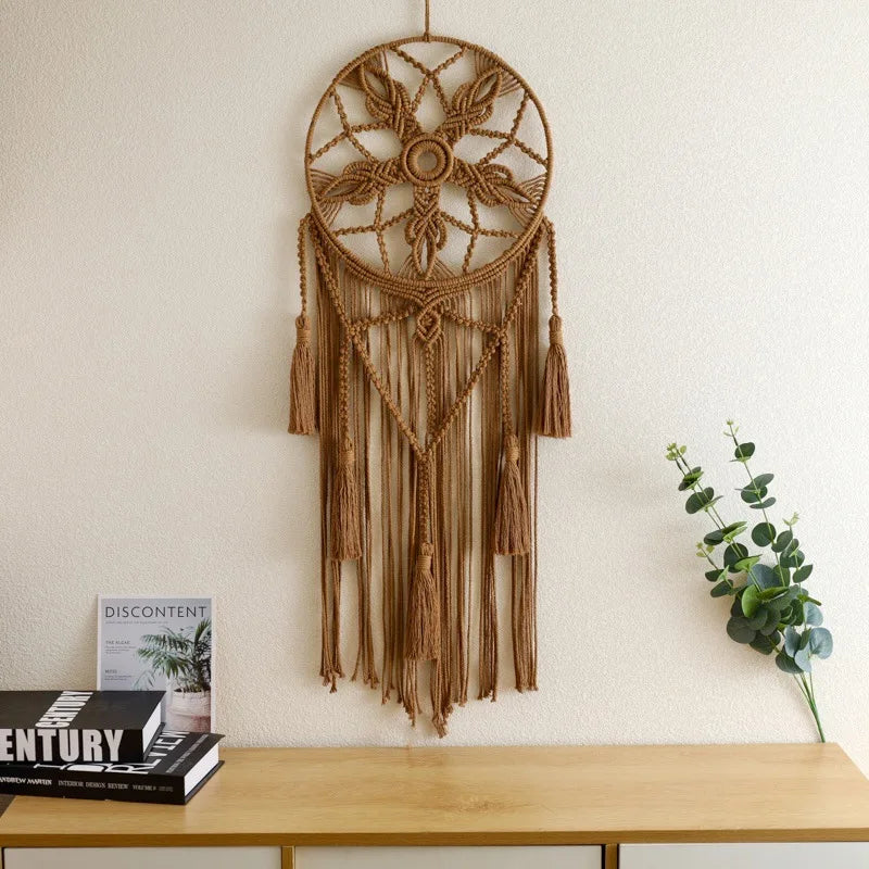 Macrame Dream Catcher Boho Wall Hanging - Handwoven Cotton & Wood - Zen Bedroom Decor | Buddhive