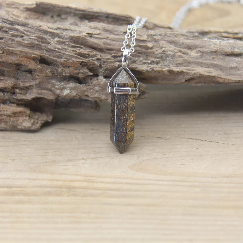 Hexagonal Stone Necklace - Natural Gemstone Pendant - Tiger's Eye & Obsidian | Buddhive