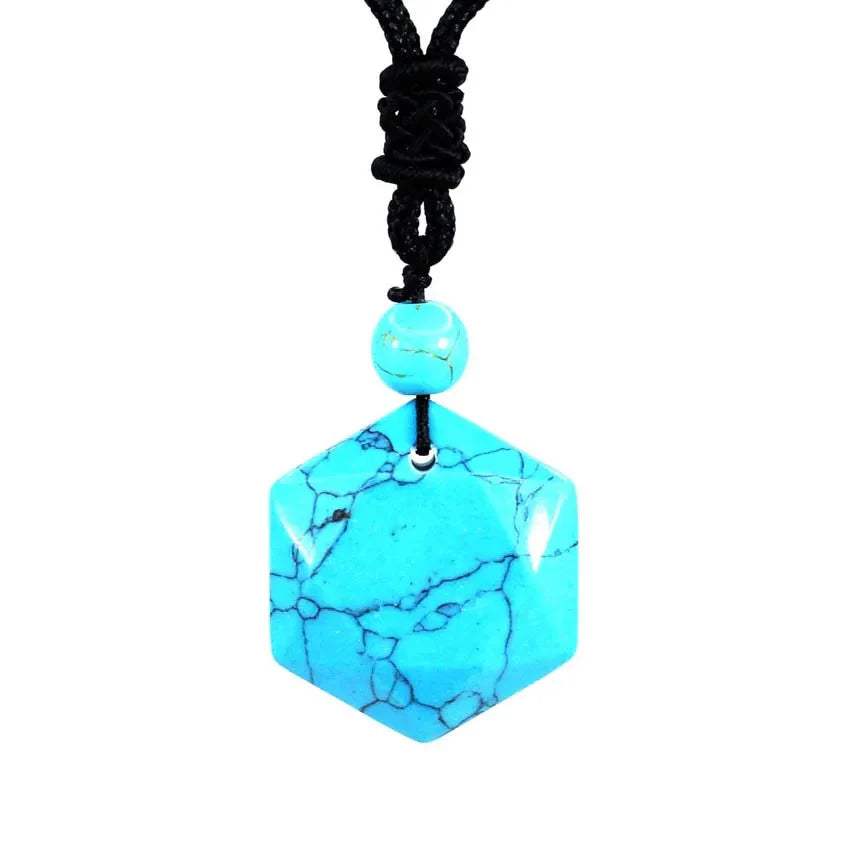 Black Agate Necklace Hexagonal Natural Stone Buddhist Pendant | Buddhive