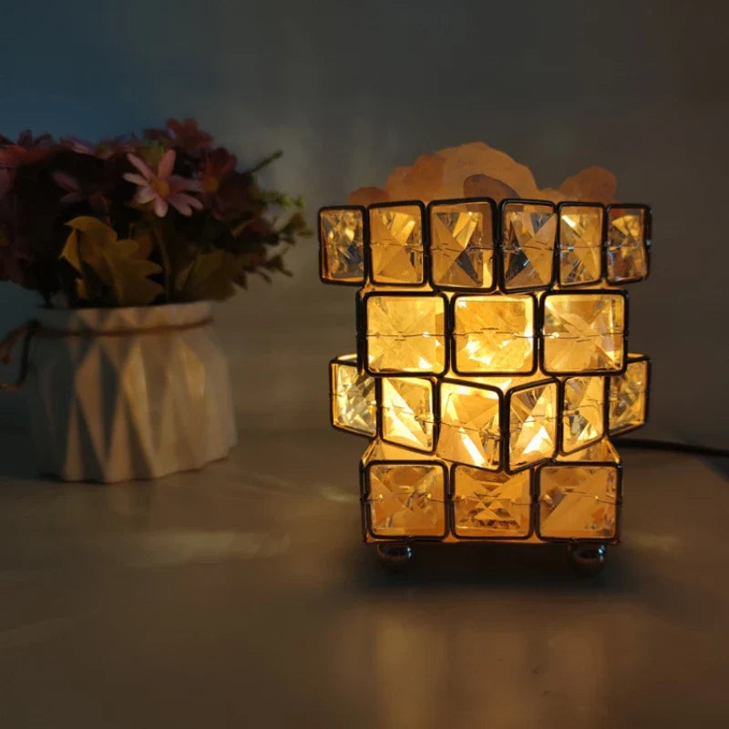 Himalayan Salt Lamp Cube - Hand-Carved Natural Pink Crystal - Air Purifying & Zen Decor | Buddhive