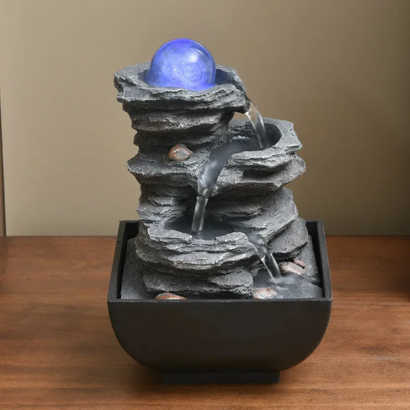 Zen Fountain Desk Waterfall with Rolling Ball - Resin Desktop Water Feature | Buddhive