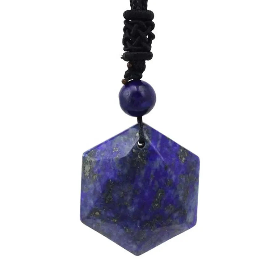Black Agate Necklace Hexagonal Natural Stone Buddhist Pendant | Buddhive