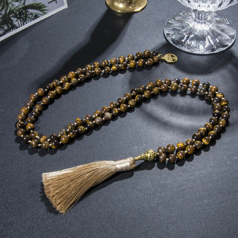 Mala Beads Tiger Eye Stone - Tibetan Buddhist Prayer Necklace 108 Beads | Buddhive