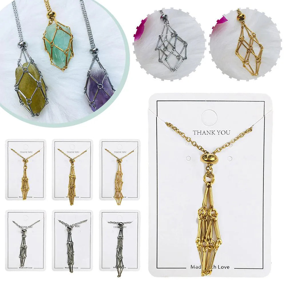Stone Holder Necklace - Adjustable Cage Pendant for Natural Gemstones - Silver & Gold Options | Buddhive