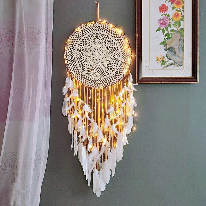 LED Dream Catcher with Lights - Handcrafted Boho Wall Decor - Bedroom & Meditation Space | Buddhive