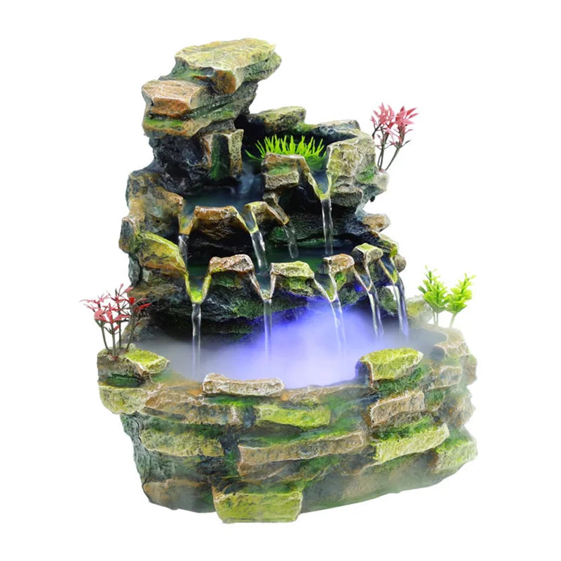 Zen Fountain Indoor Waterfall with LED Lights - Resin Cascade Water Feature | Buddhive