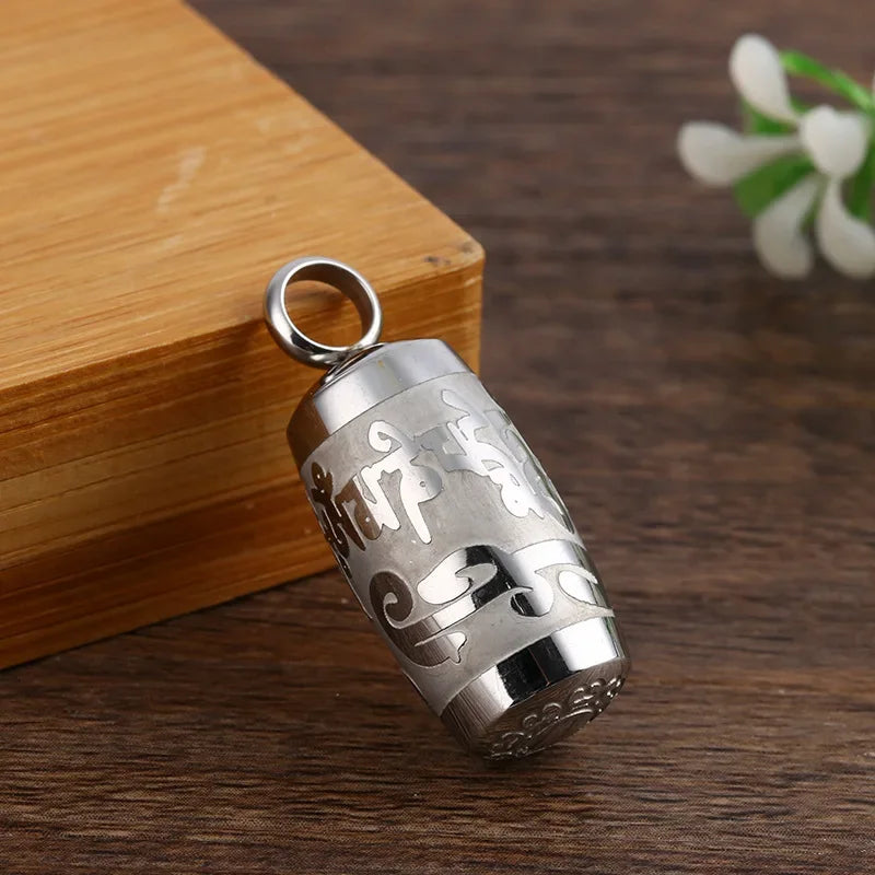 Buddhist Prayer Wheel Pendant - Stainless Steel Spinning Mantra Necklace | Buddhive