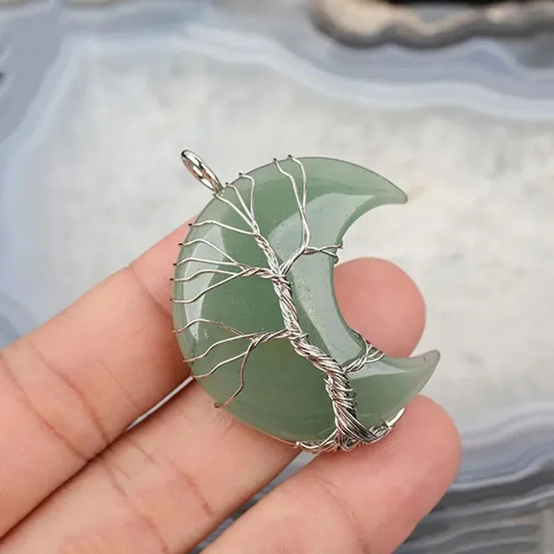 Tree of Life Necklace Crescent Moon Stone Pendant - Buddhist Jewelry | Buddhive