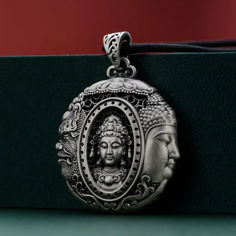 Three Face Buddha Pendant - Copper Buddhist Amulet Necklace - Harmony & Wisdom | Buddhive