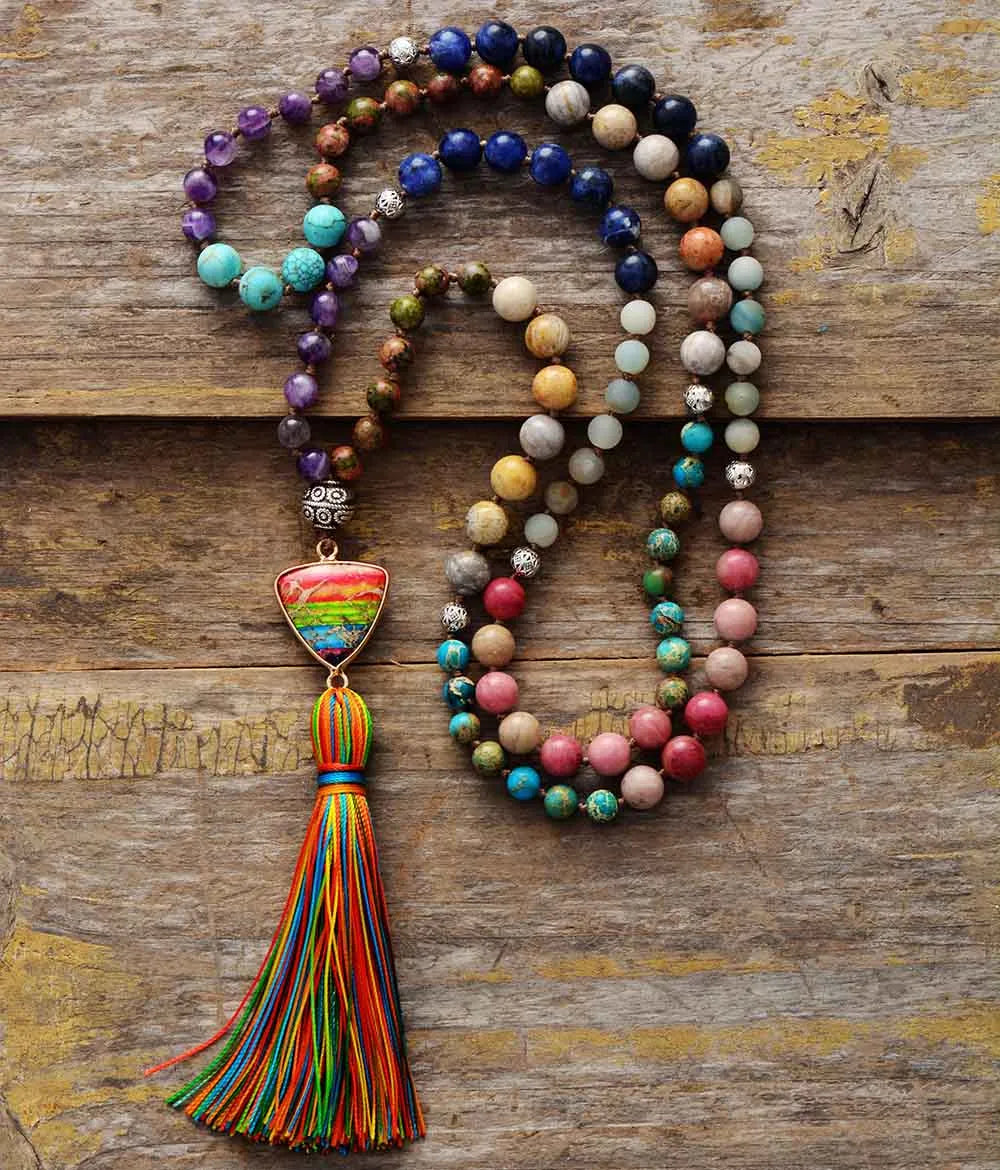 Mala Beads 108 Tibetan Multi-Stone Natural Gemstone Prayer Necklace for Meditation | Buddhive