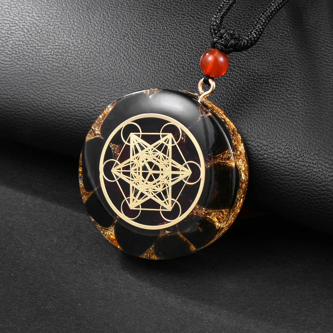 Obsidian Metatron Cube Pendant Necklace - Sacred Geometry Protection Stone | Buddhive