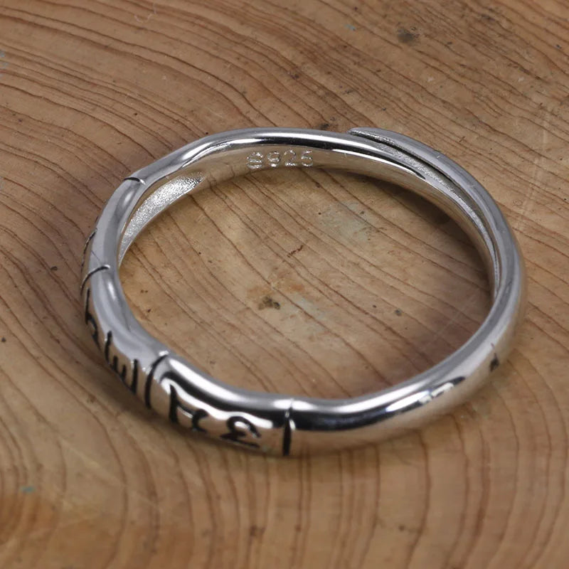 Silver Mantra Ring 925 Sterling - Om Buddhist Ring Tibetan Style | Buddhive