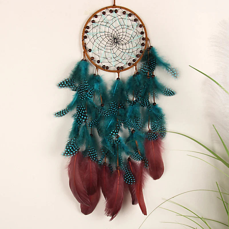 Turquoise Dreamcatcher with Feathers - Boho Spiritual Decor - Handcrafted Wall Hanging | Buddhive