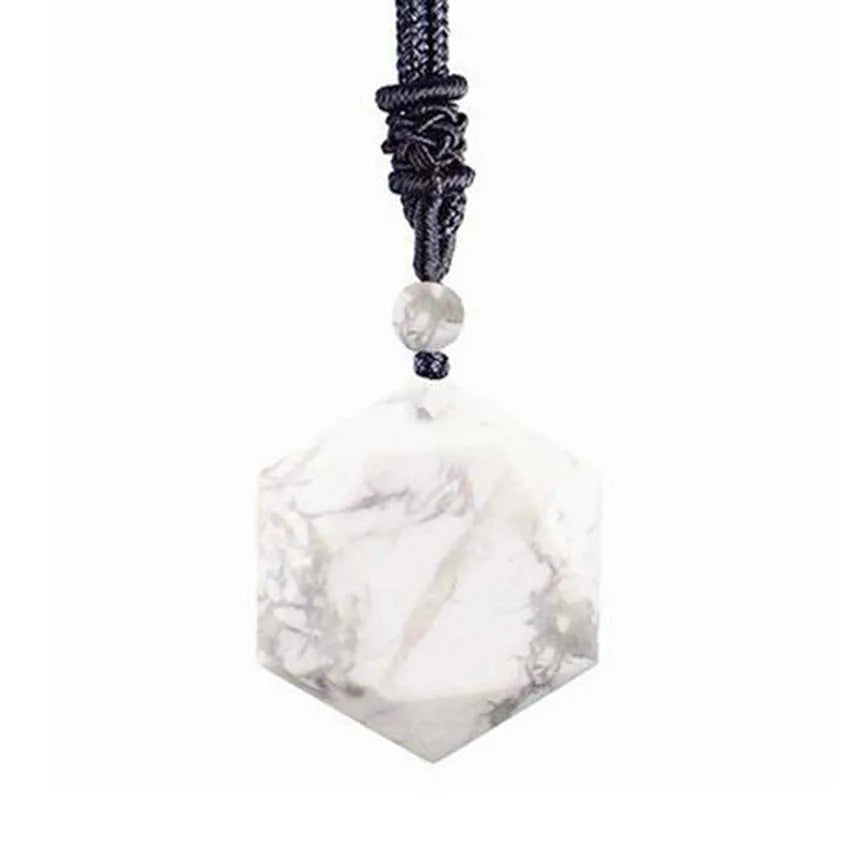 Black Agate Necklace Hexagonal Natural Stone Buddhist Pendant | Buddhive